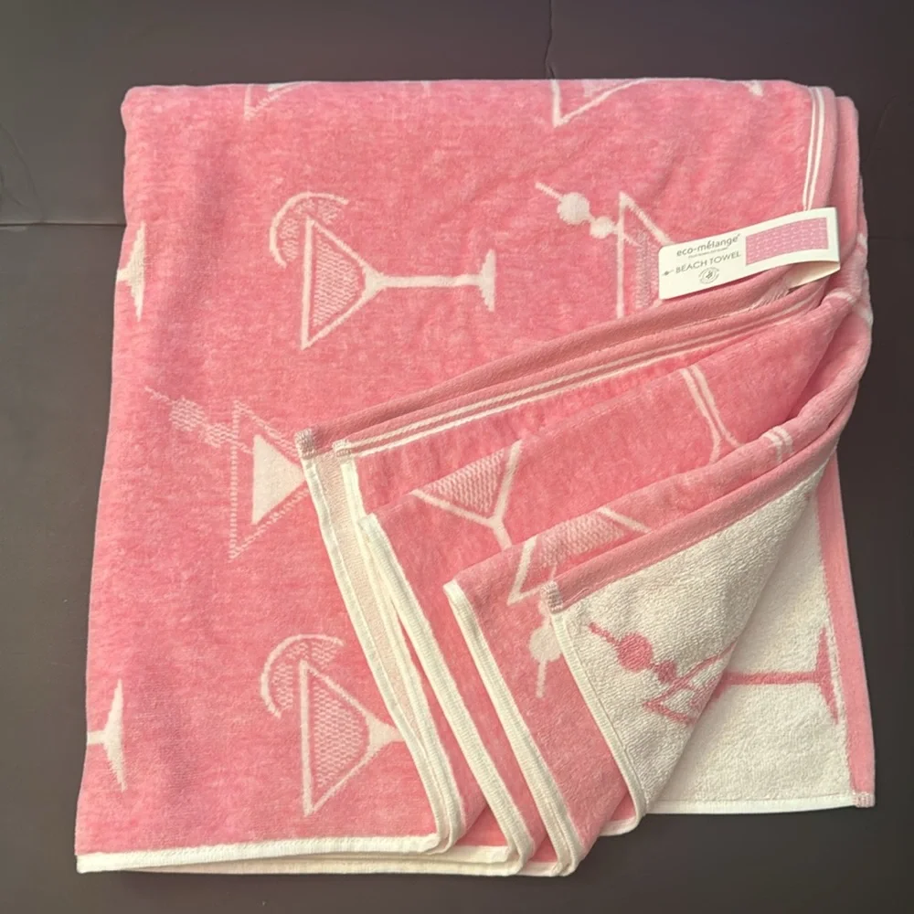 ECO-MELANGE BEACH TOWEL - Pink Martini Glass Patterned - Reversible